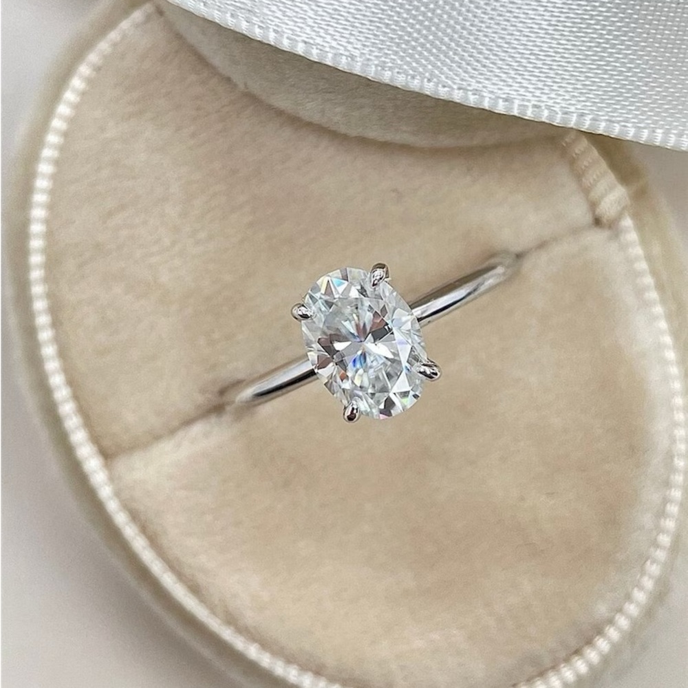 2 Carat Oval Cut Moissanite Engagement Ring W/ Silver Band By North Jewelry